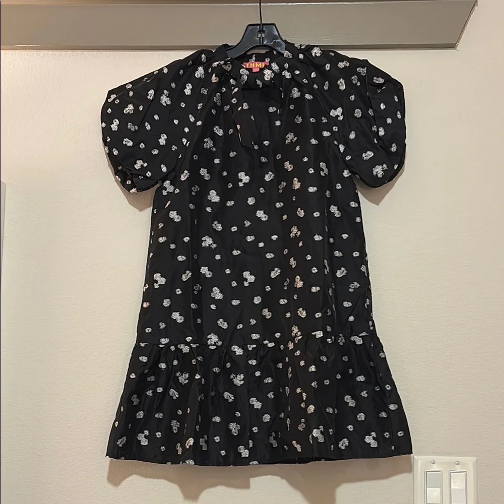THML Black Patterned Puff Sleeve Mini Dress SZ XS NWOT